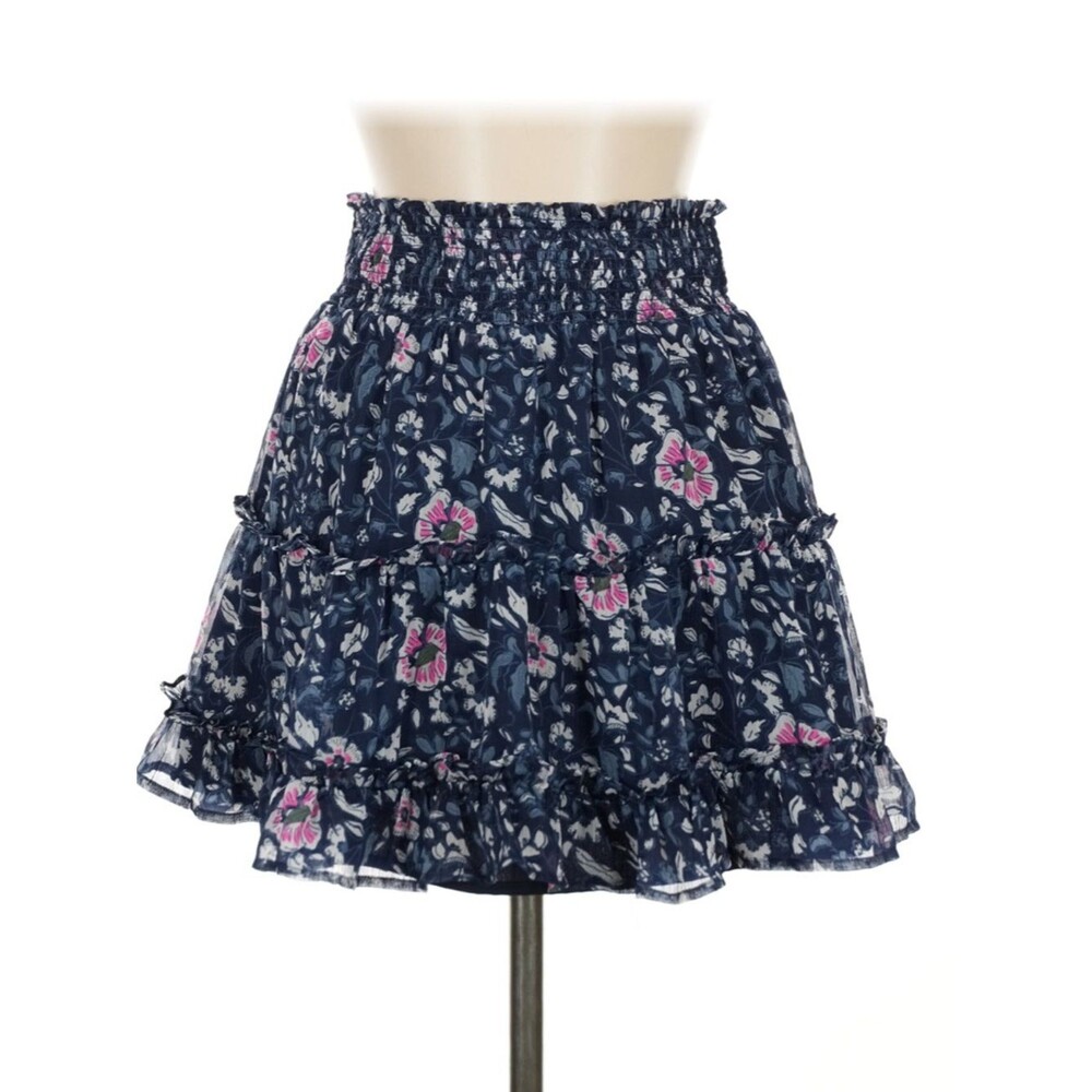 Vineyard Vines Navy Feminine Floral Smocked Waist Tiered Mini Skirt Sz M Preppy - Picture 2 of 6